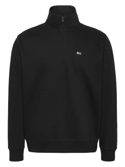 1/4 Zip Mock Neck Fleece Sweatshirt, Black, M