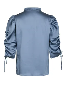 Alvira Drapy Satin Bluse, Dusty Blue, 40