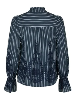 Amara Stripe Emb Bluse, Navy, 40