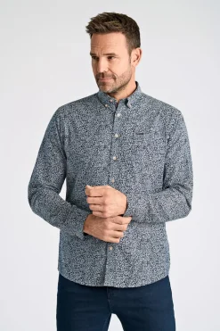 AOP Cotton/Linen Skjorte, Blue, XL