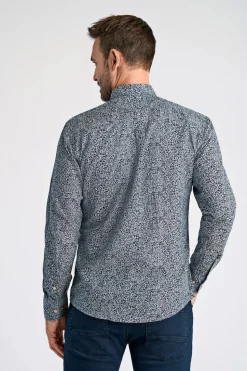 AOP Cotton/Linen Skjorte, Blue, XL