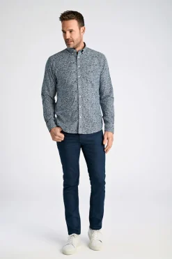 AOP Cotton/Linen Skjorte, Blue, XL