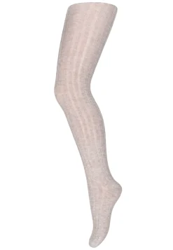 Basic Cotton Rib Strømpebukser, Light Brown Melange, 150 cm