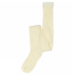 Basic Cotton Rib Strømpebukser, Creme Melange, 130 cm