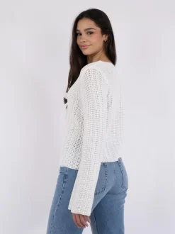 Bates Crochet Knit Cardigan, White, 42