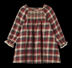 Bella Lace Kjole, Red Blue Check, 128 cm