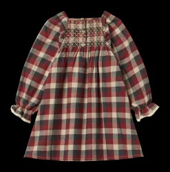 Bella Lace Kjole, Red Blue Check, 128 cm