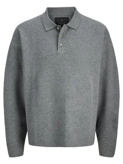 Blabradfort Knit Polo, Medium Grey Melange, 140 cm