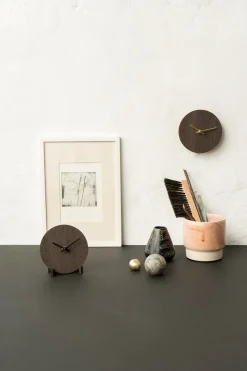 Bord- & Vægur, Dark Oak/ Gold, Ø12 cm