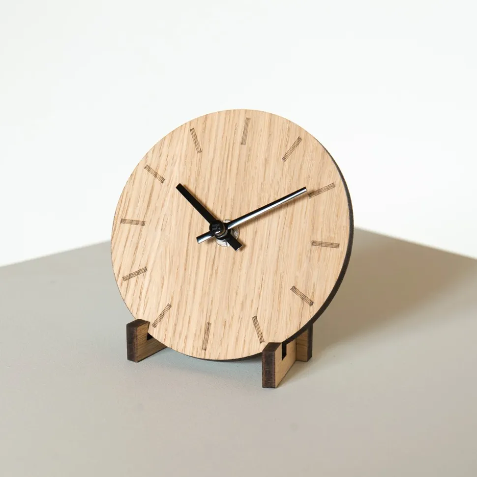 Bord- & Vægur, Light Oak/Black, Ø12 cm