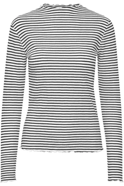 CandaceKB Langærmet T-shirt, Egret/Meteorite Stripe, M