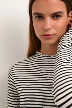 CandaceKB Langærmet T-shirt, Egret/Meteorite Stripe, M