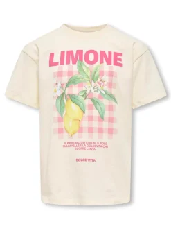 Carina Life Loose Printed T-shirt, Tofu Limone, 134-140 cm