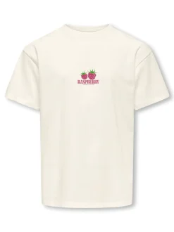 Carina Life Loose Printed T-shirt, Cloud Dancer Raspberry, 146-152 cm