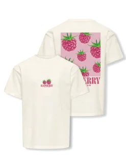 Carina Life Loose Printed T-shirt, Cloud Dancer Raspberry, 146-152 cm