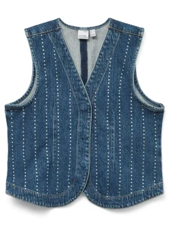 Carley Rhinetone Vest, Medium Blue Denim, M