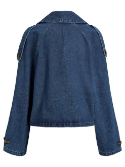 Carlie Short Denim Trenchcoat, Medium Blue Denim, L