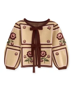 Charlotte 2/4 Cardigan, Sandshell/Burgendy, 110 cm