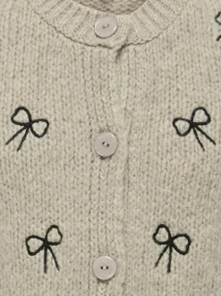 Cody Bow Cardigan, Pumice Stone/Bows, 158-164 cm