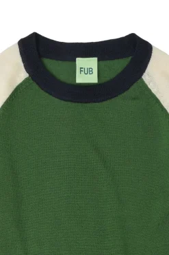 Colour Block Strik Bluse, Forest, 90 cm