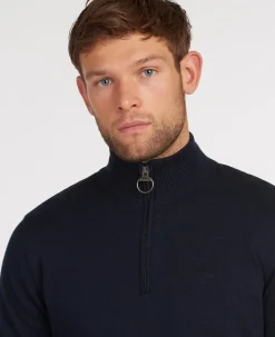 Cotton Half Zip Striktrøje, Navy, S