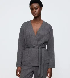 Cozy Comfort Quilted Robe Bluse, Dark Grey Melange, 44