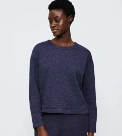 Cozy Comfort Quilted Sweater, Blue Dark Combination, 40