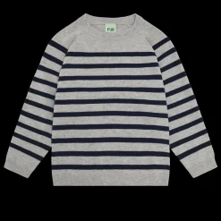 Crew Striktrøje, Light Grey Melange/Dark Navy, 120 cm