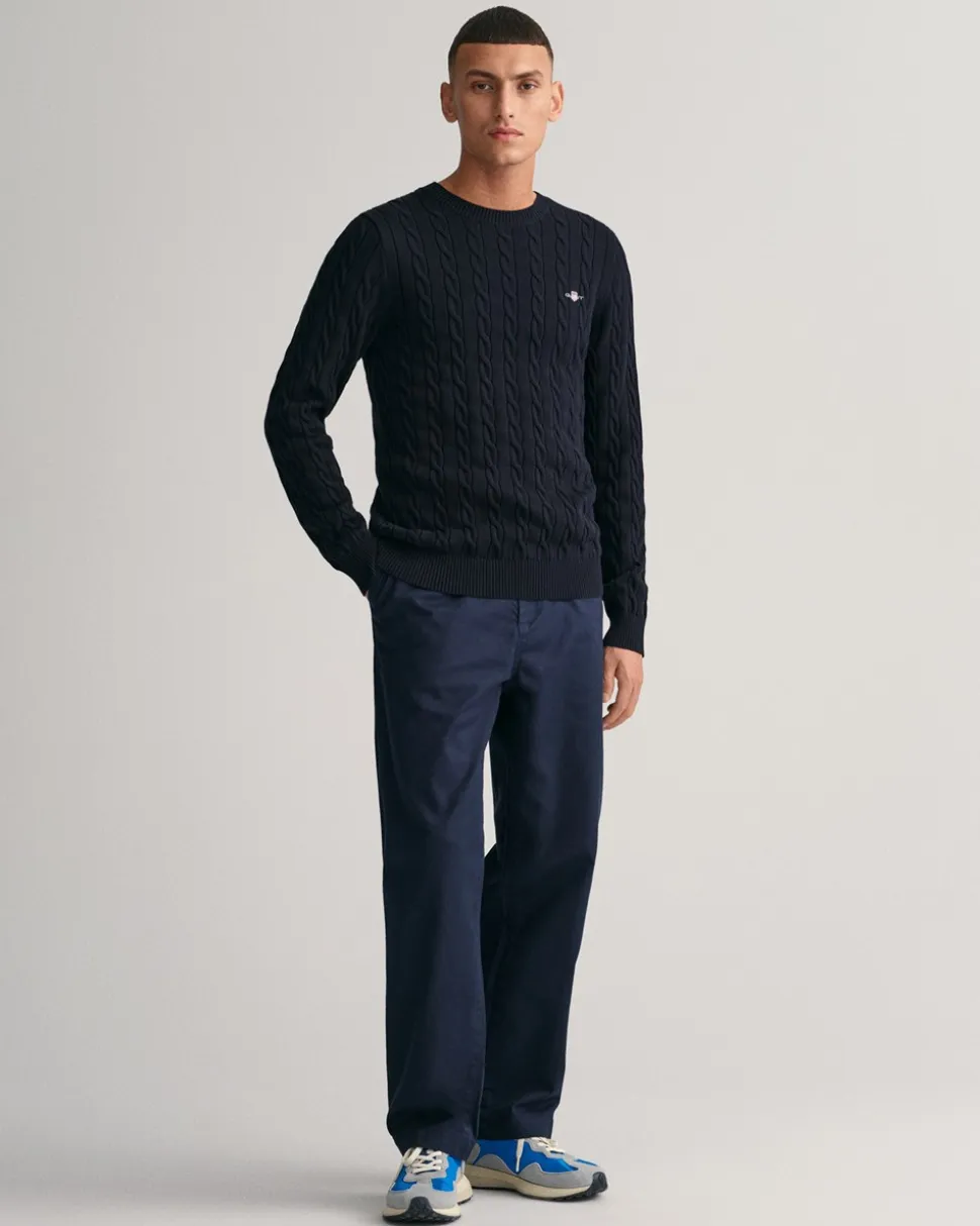 Crewneck Striktrøje, Evening Blue, 3XL