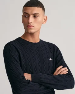 Crewneck Striktrøje, Evening Blue, 3XL