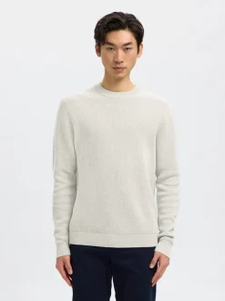 Dane Structure Crew Neck Striktrøje, Light Grey Melange, L