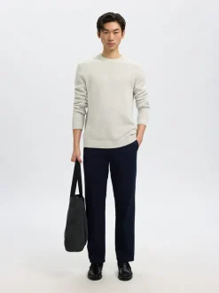 Dane Structure Crew Neck Striktrøje, Light Grey Melange, L