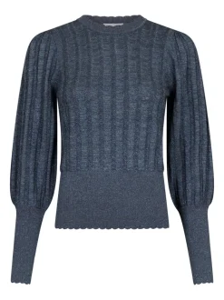 Dary Glitter Strikbluse, Steel Grey, 34