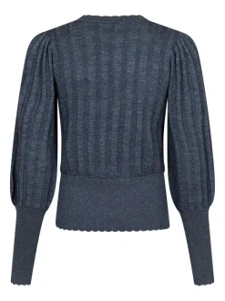 Dary Glitter Strikbluse, Steel Grey, 34