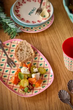 Diamond Christmas Tree Rektangulær Tallerken, Cream/Green, 16x23 cm