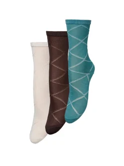 Diamond Glitter 3-pak Strømper, Off-White/Brown/Blue, 39/41