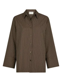 Dita Striped Line Skjorte, Dark Brown, 36