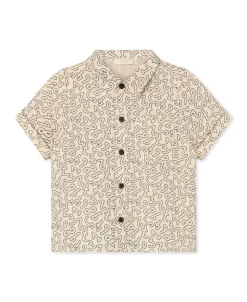 Elmo SS Skjorte, Coffee Bean/Sandshell, 122 cm
