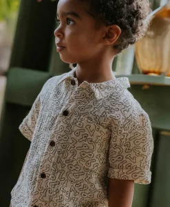 Elmo SS Skjorte, Coffee Bean/Sandshell, 122 cm