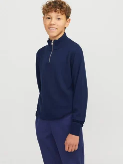 Emil Half Zip Striktrøje, Navy Blazer, 164 cm