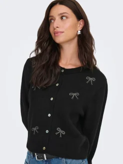 Faye Bow Cardigan, Black, L