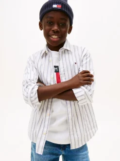 Festive Flex Stripe Skjorte, White Stripe, 140 cm