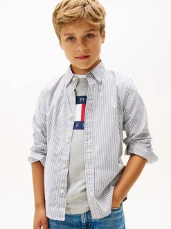 Flex Ithaca Stripe Skjorte, Dark Night Navy Stripe, 164 cm