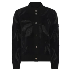 Furry Knit Cardigan, Black/Silver, L