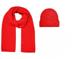 Gila Rib Beanie Skarf Gaveæske, Fiery Red