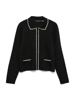 Gold Poloneck Cardigan, Black, S