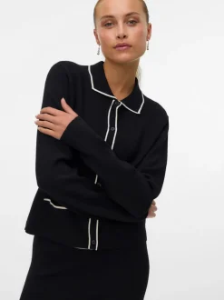 Gold Poloneck Cardigan, Black, S