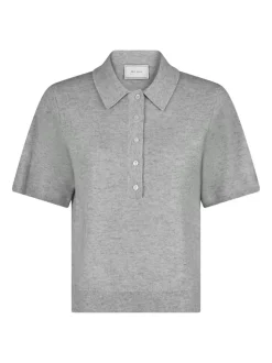 Gracie Knit Polo T-shirt, Light Grey Melange, 36
