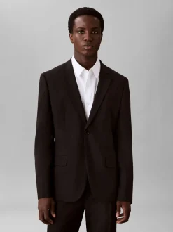 Italian Wool Blend Slim Blazer, Black, 56