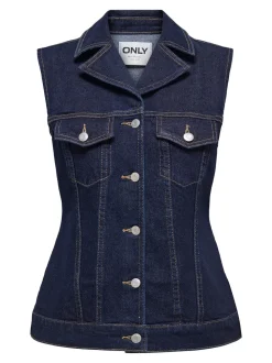 Joana Rinse Denim Vest, Dark Blue Denim, XL